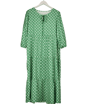 Amazon Green Satin Tiered Midi Dress UK XL