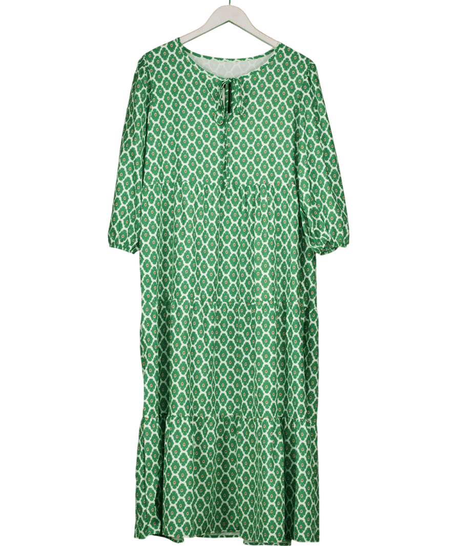 Amazon Green Satin Tiered Midi Dress UK XL - Reliked