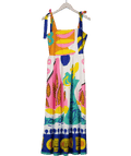 Amazon Multicoloured Satin Shirred Bodice Midi Dres UK L - Reliked