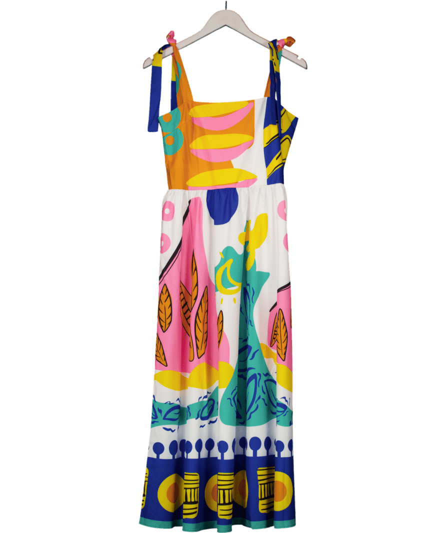 Amazon Multicoloured Satin Shirred Bodice Midi Dres UK L - Reliked