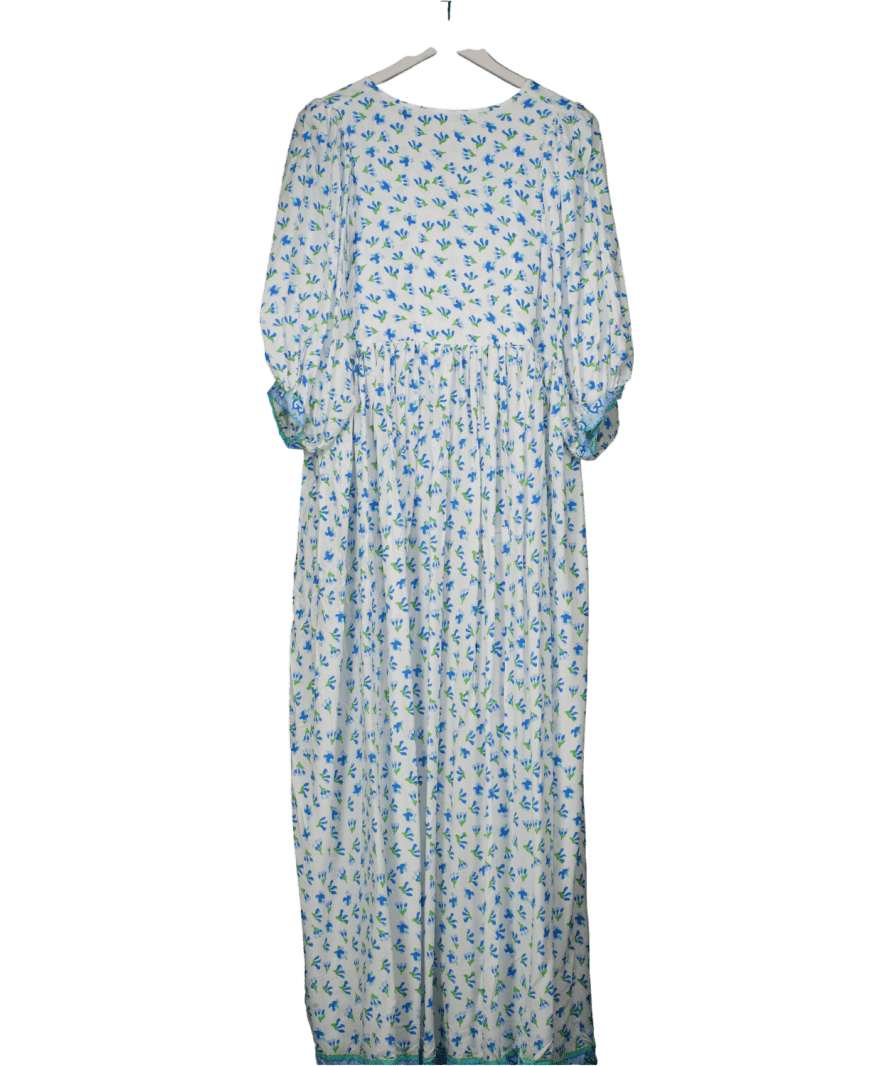 Amazon White / Blue Print Tiered Midi Dress UK M - Reliked