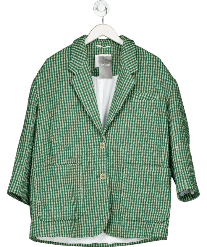 American Vintage Green Wool Blend Nanbay Check Boyfriend Fit Blazer UK XS/S