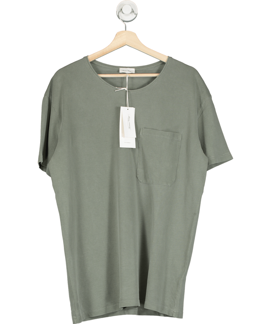 American Vintage Olive Green Pocket Detail Organic Cotton T-shirt UK XL - Reliked