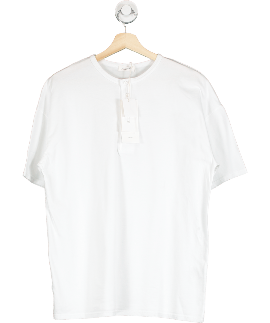 American Vintage White Button Placket Short Sleeve Cotton T-shirt UK S - Reliked
