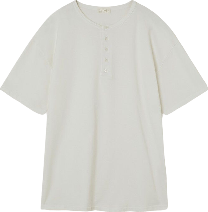 American Vintage White Button Placket Short Sleeve Cotton T-shirt UK S - Reliked