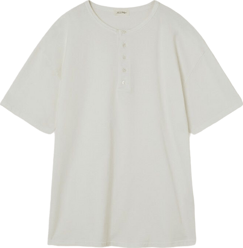 American Vintage White Button Placket Short Sleeve Cotton T-shirt UK S - Reliked