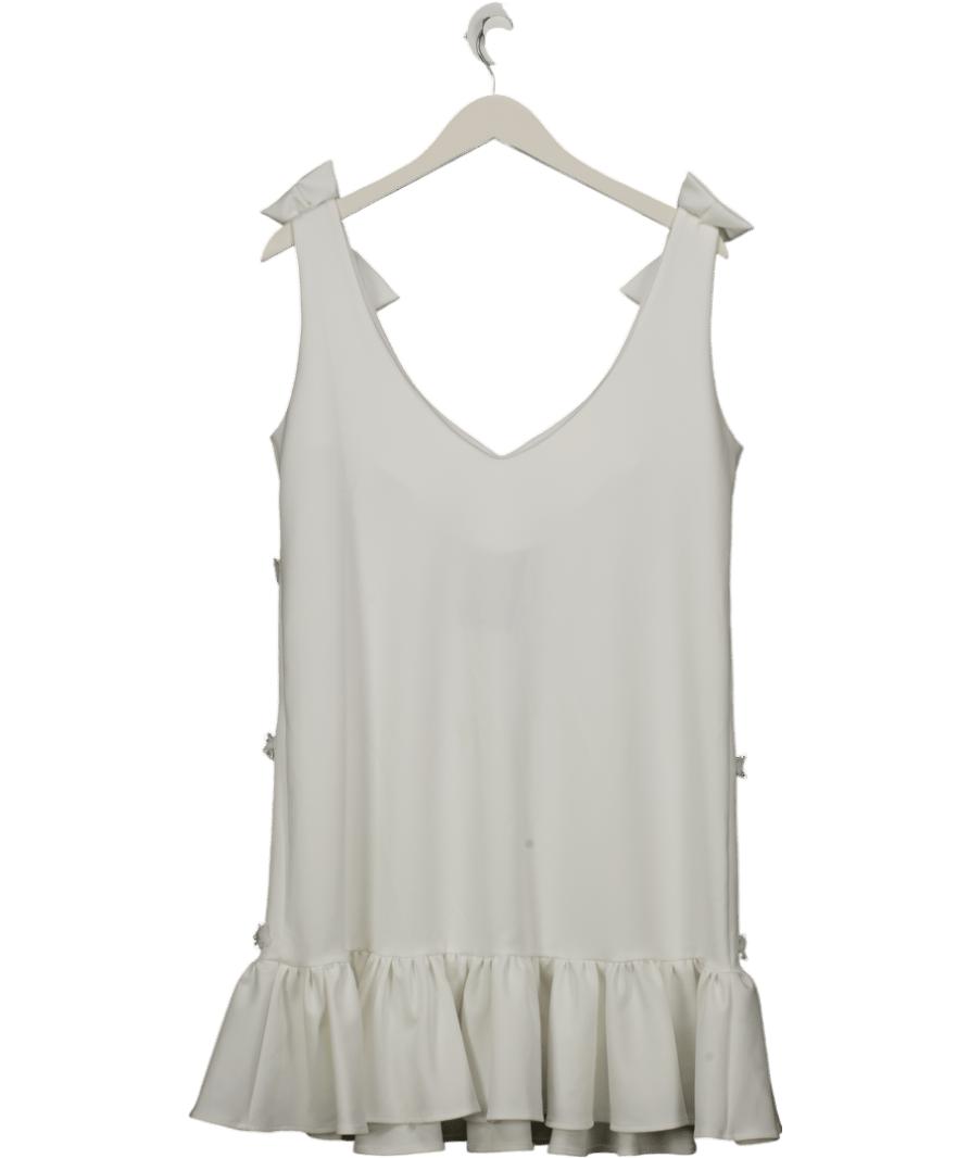 Amiah rae london White Flower Applique Gathered Dress UK 10 - Reliked
