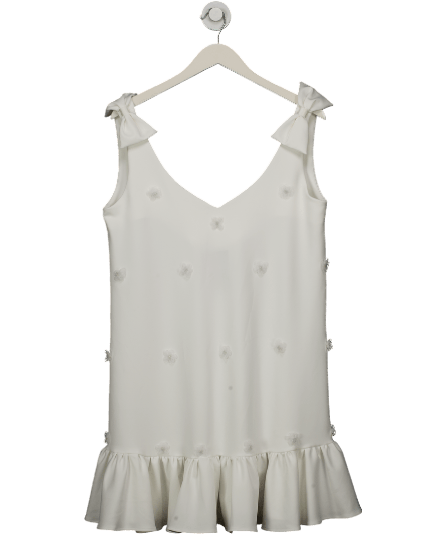 Amiah rae london White Flower Applique Gathered Dress UK 10 - Reliked