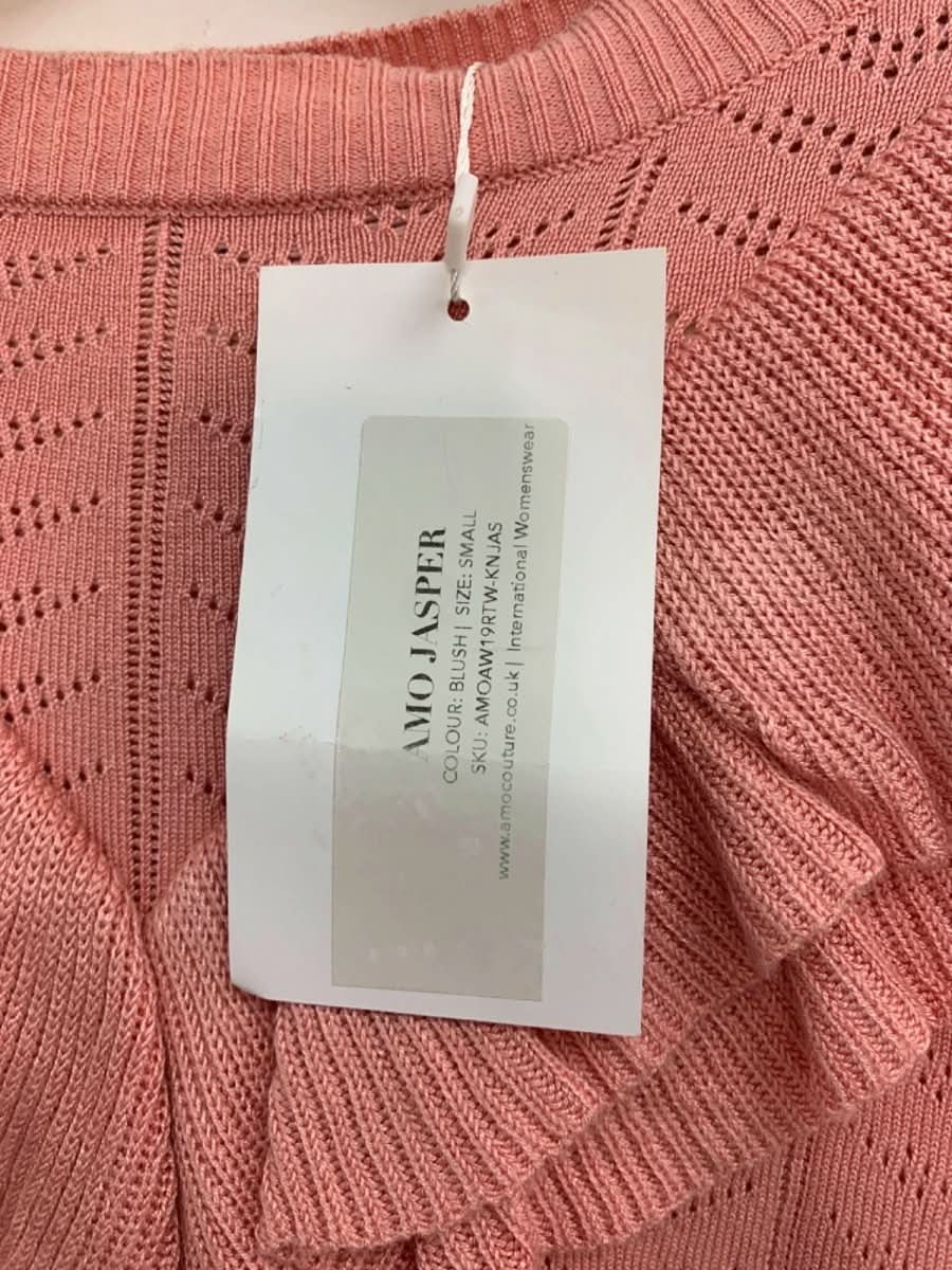 Amo Coral Pink Jasper Ruffled Knit Pullover UK S - Reliked