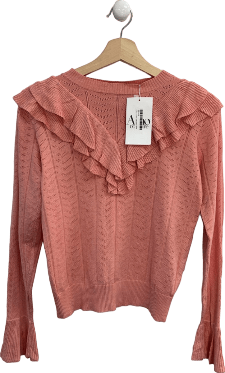 Amo Coral Pink Jasper Ruffled Knit Pullover UK S - Reliked