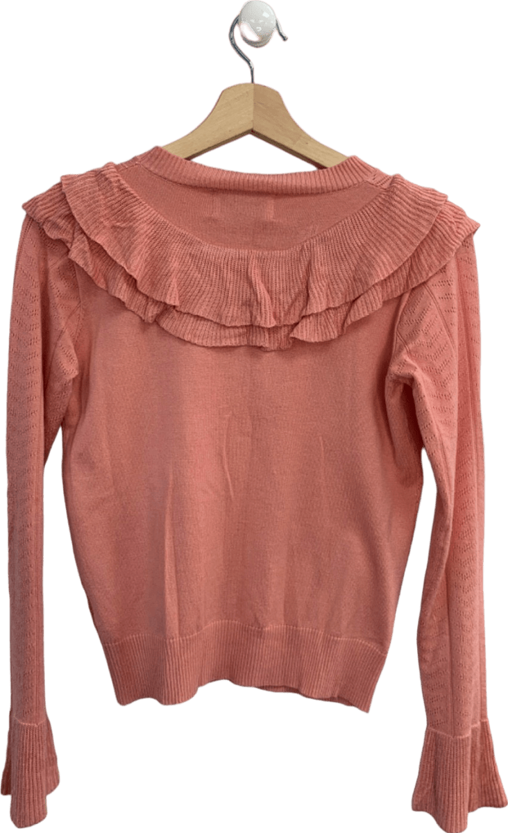 Amo Coral Pink Jasper Ruffled Knit Pullover UK S - Reliked