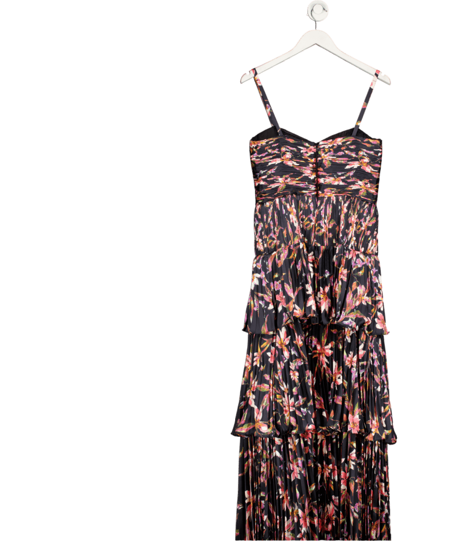 Amur Black Floral Plisse Tiered Midi Dress Us8 UK 12 - Reliked