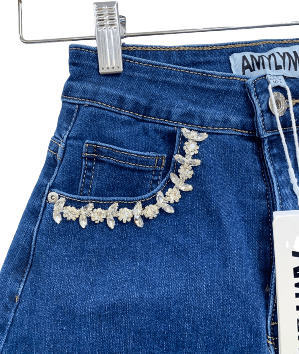 Amy Lynn Blue Raye Embellished Denim Shorts UK 6 - Reliked
