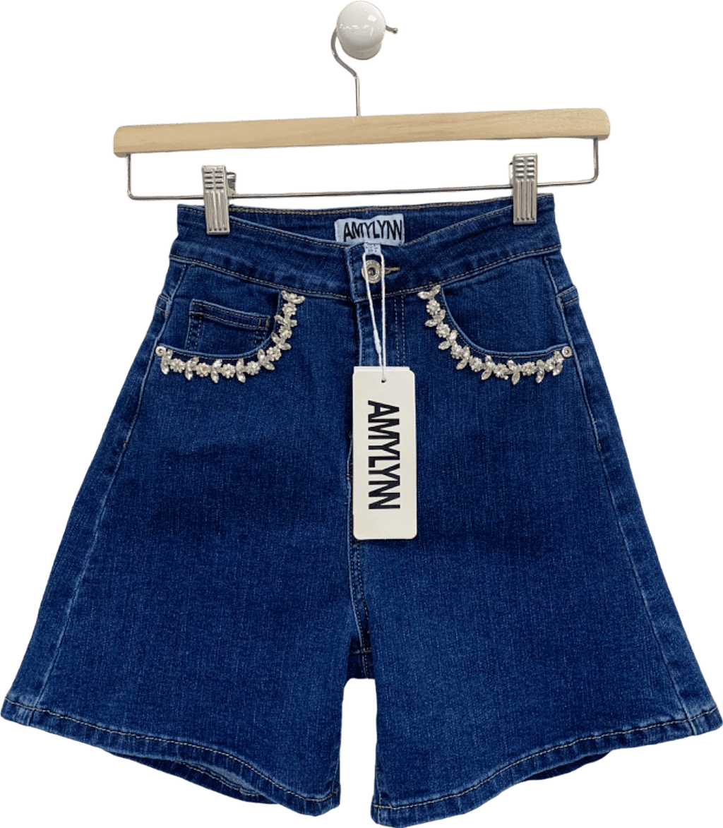 Amy Lynn Blue Raye Embellished Denim Shorts UK 6 - Reliked