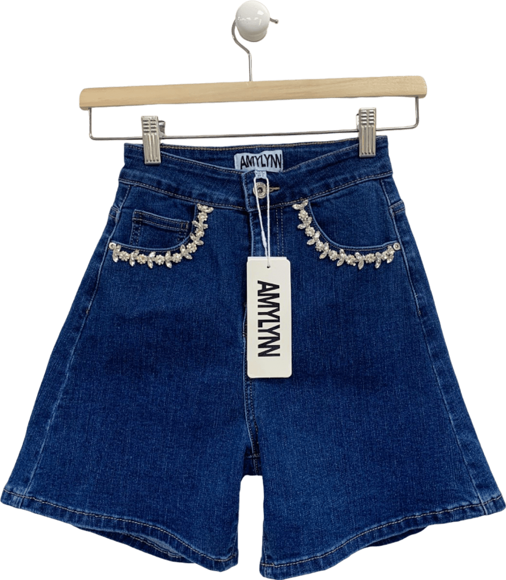 Amy Lynn Blue Raye Embellished Denim Shorts UK 6 - Reliked
