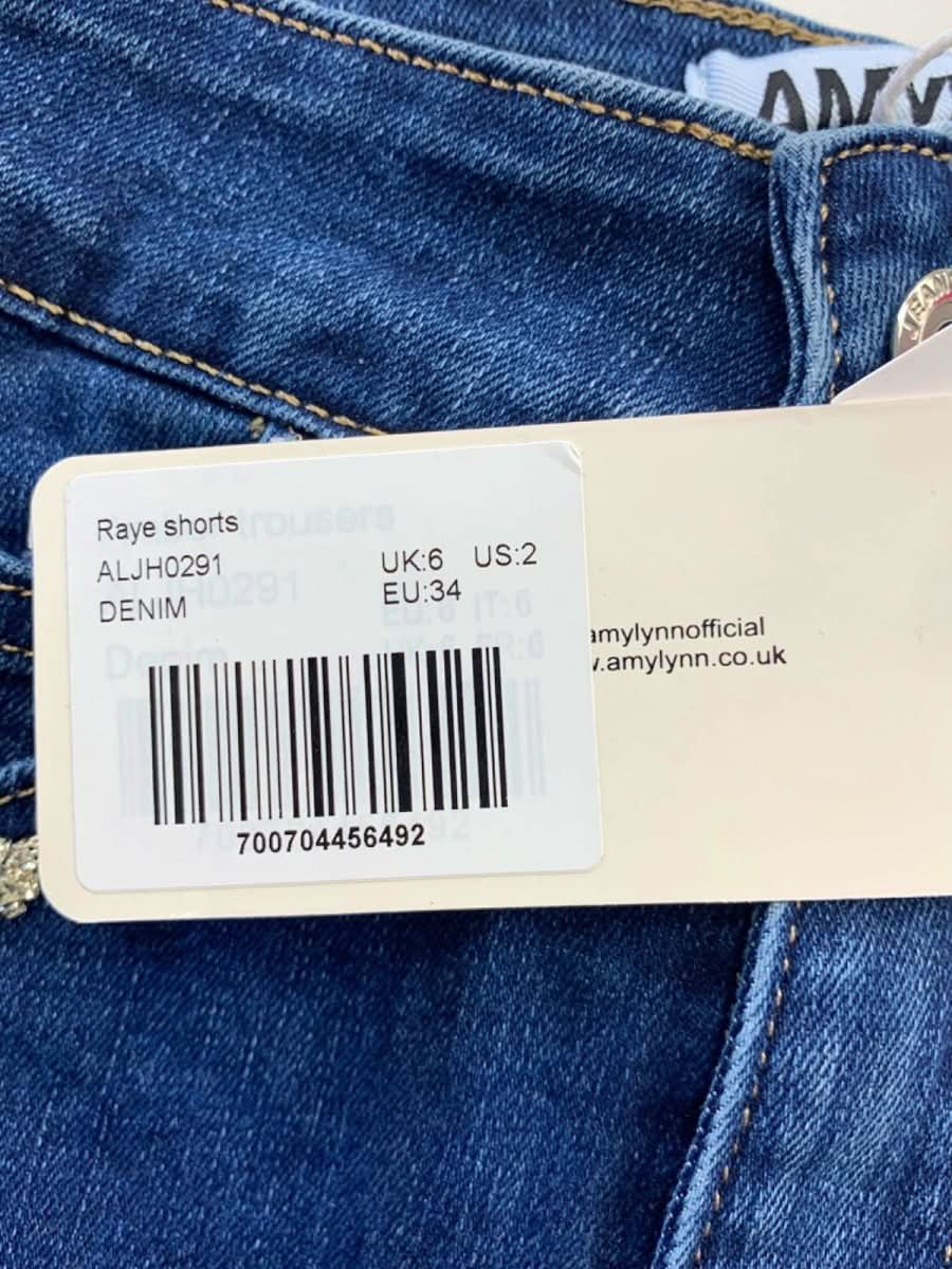 Amy Lynn Blue Raye Embellished Denim Shorts UK 6 - Reliked