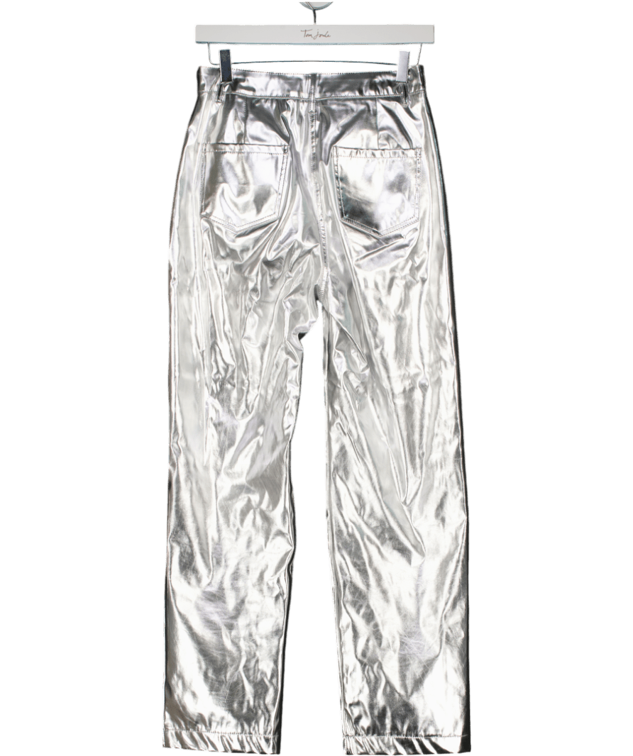 Amy Lynn London Metallic Silver High Waisted Straight Leg Jeans UK S - Reliked