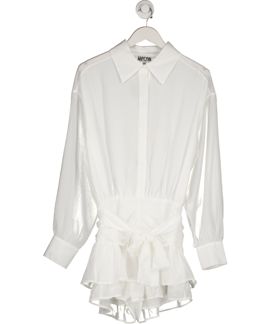 Amy Lynn London Sheer Ruffle Bloomer Playsuit With Shirt Top In White UK 8 - Reliked
