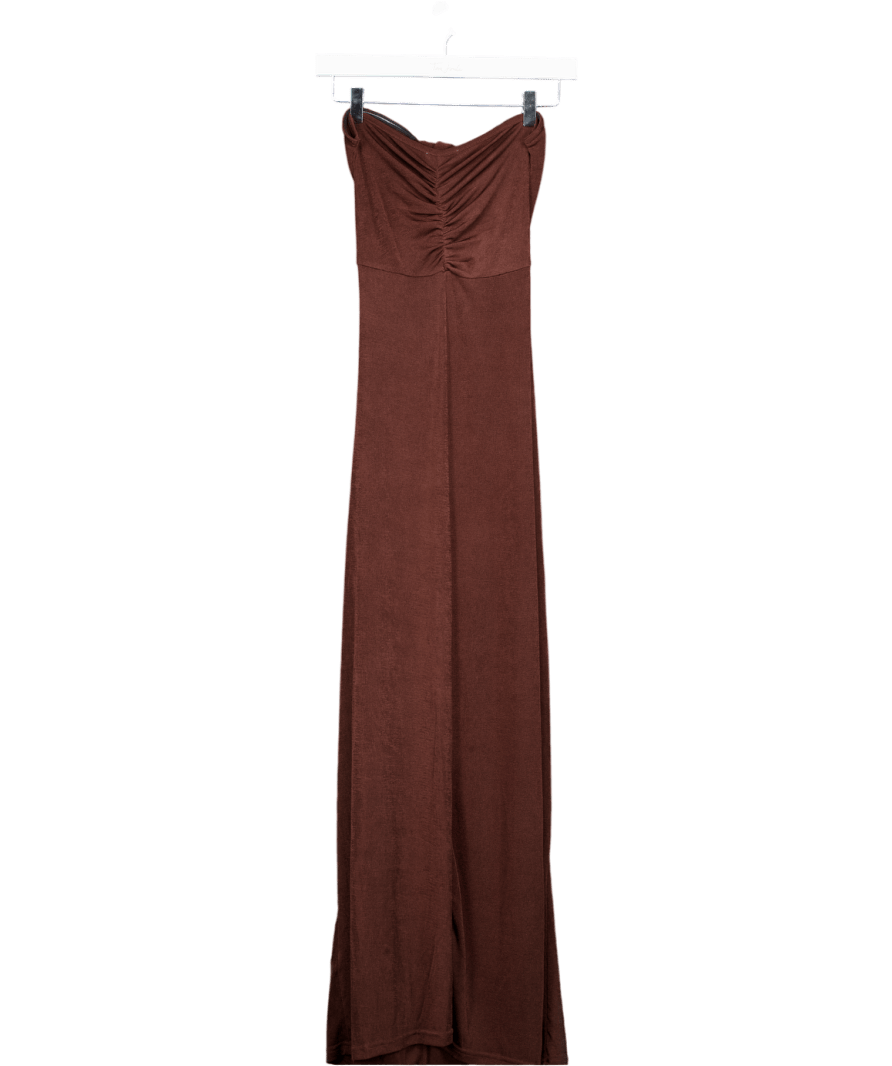 Amylynn Brown Bardot - neck Floral Embellished Stretch Woven Maxi Dress UK M - Reliked