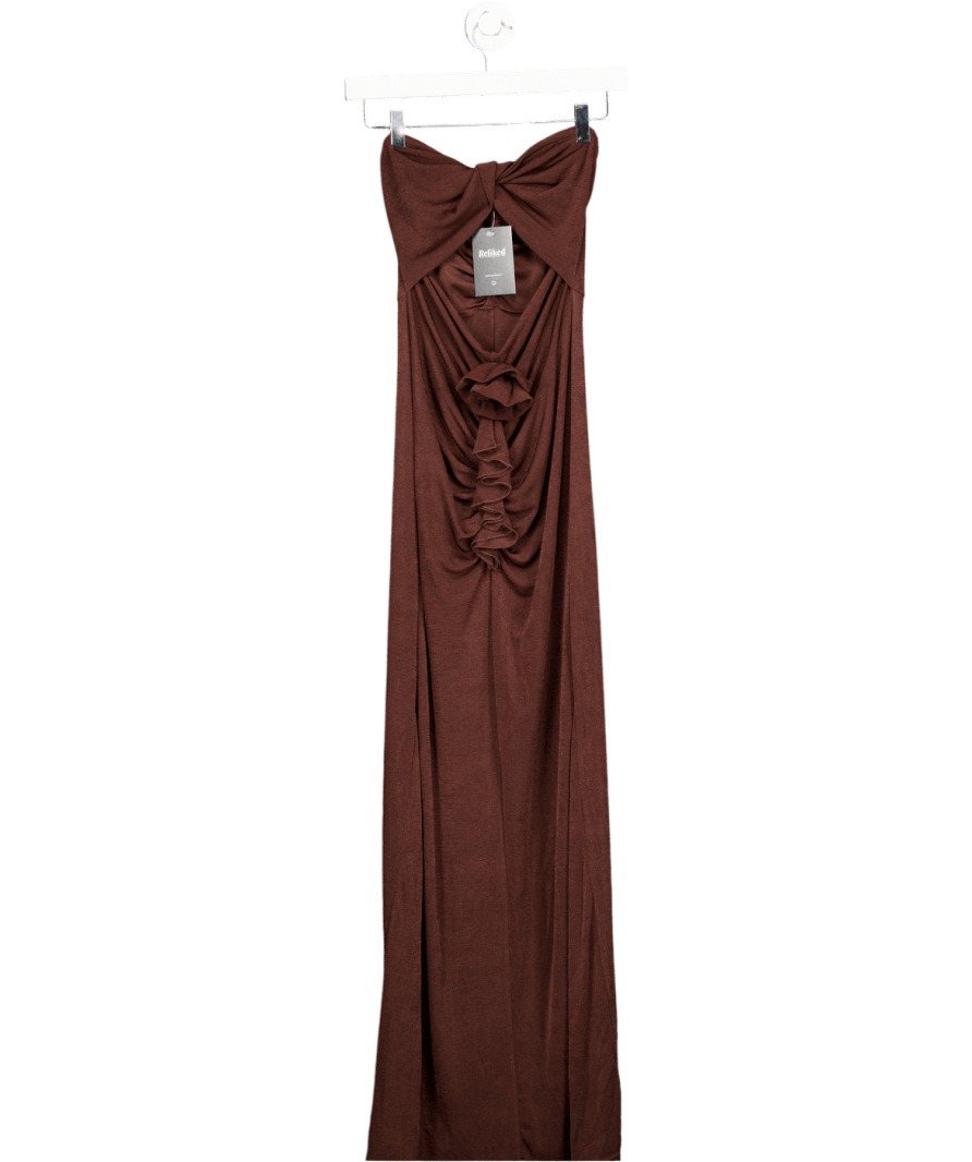 Amylynn Brown Bardot - neck Floral Embellished Stretch Woven Maxi Dress UK M - Reliked