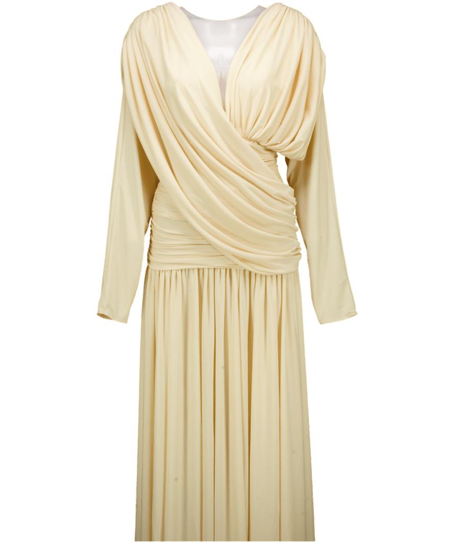 AMYSHEHAB Cream Long Sleeve Draped Dress UK M - Reliked