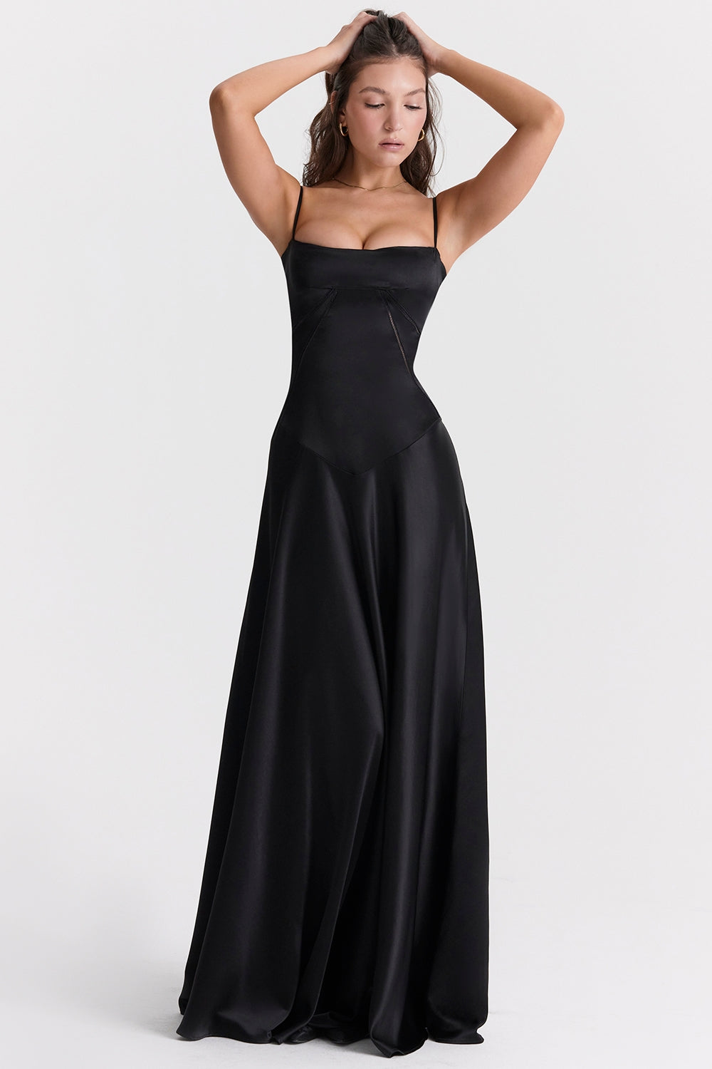 House of CB Black Anabella Satin Maxi Dress Plus Cup UK L