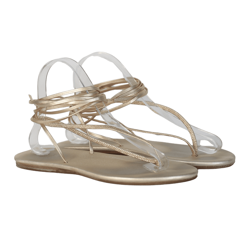 Ancient Greek Sandals Metallic Gold Leather Ankle Tie Sandals UK 5 EU 38 👠 - Reliked