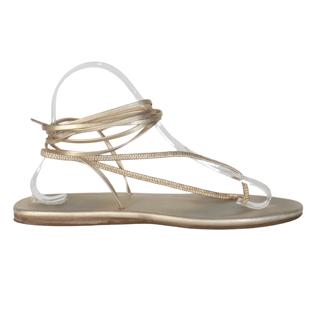 Ancient Greek Sandals Metallic Gold Leather Ankle Tie Sandals UK 5 EU 38 👠 - Reliked