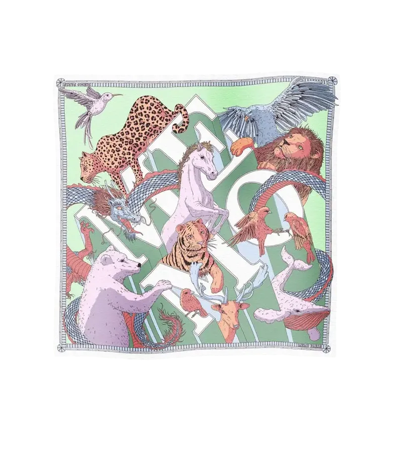 Memo Paris Ltd.Edition 100% Silk  Illustrated Mythological Scarf  90cm x 90cm