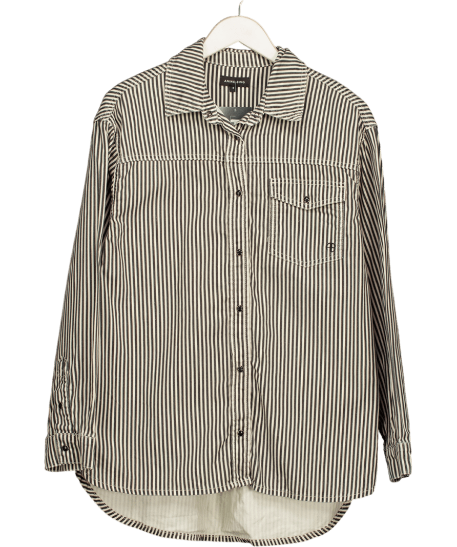 Anine Bing Brown Midweight Cotton Striped Shirt UK S - Reliked