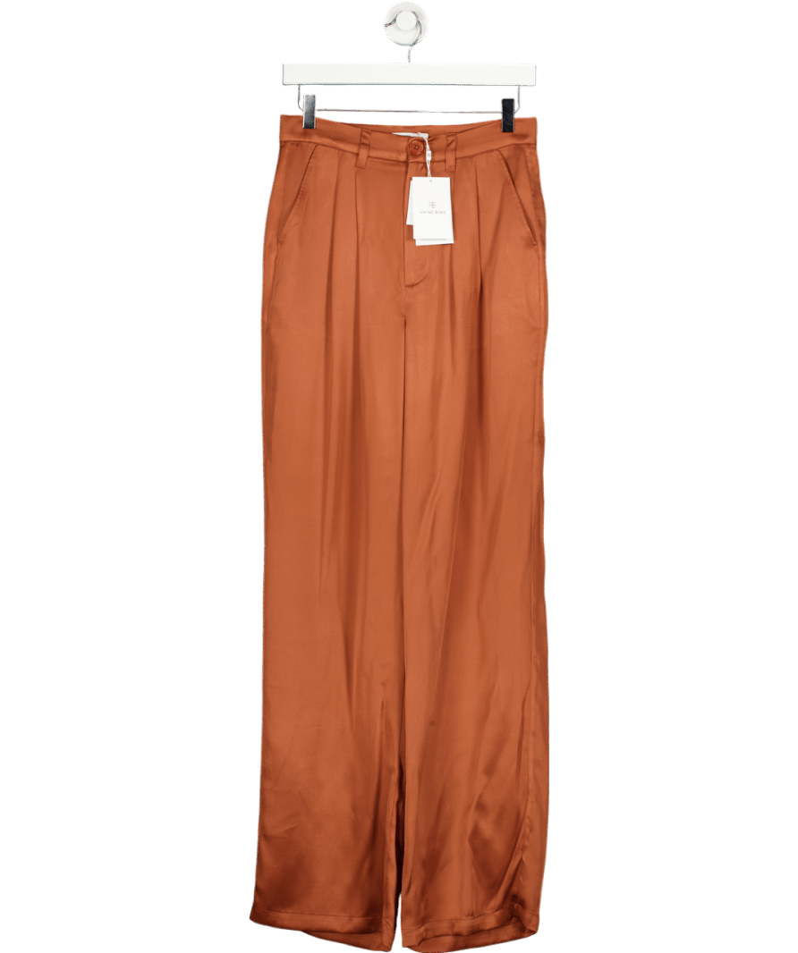Anine Bing Orange Carrie Silk - satin Straight - leg Pants UK 8 - Reliked