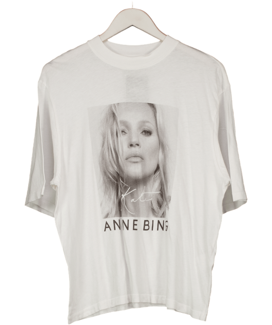 Anine Bing White Kate Moss Graphic - print T-shirt UK M - Reliked
