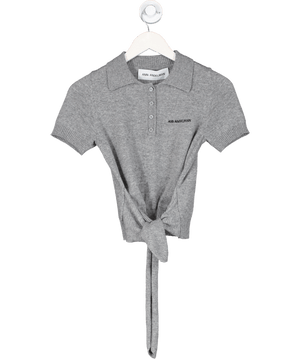 Ann Adelman Grey Cashmere/ Wool Blend Logo Polo Top UK S