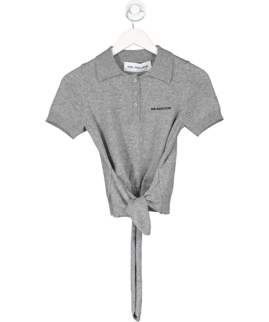 Ann Adelman Grey Cashmere/ Wool Blend Logo Polo Top UK S - Reliked