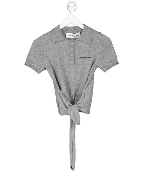 Ann Adelman Grey Cashmere/ Wool Blend Logo Polo Top UK S - Reliked