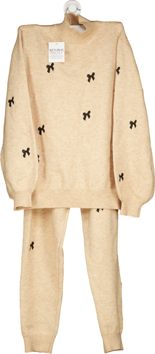 Anne Louise Boutique Beige Bow Embellished Jumper and Legging Set UK S/M - Reliked