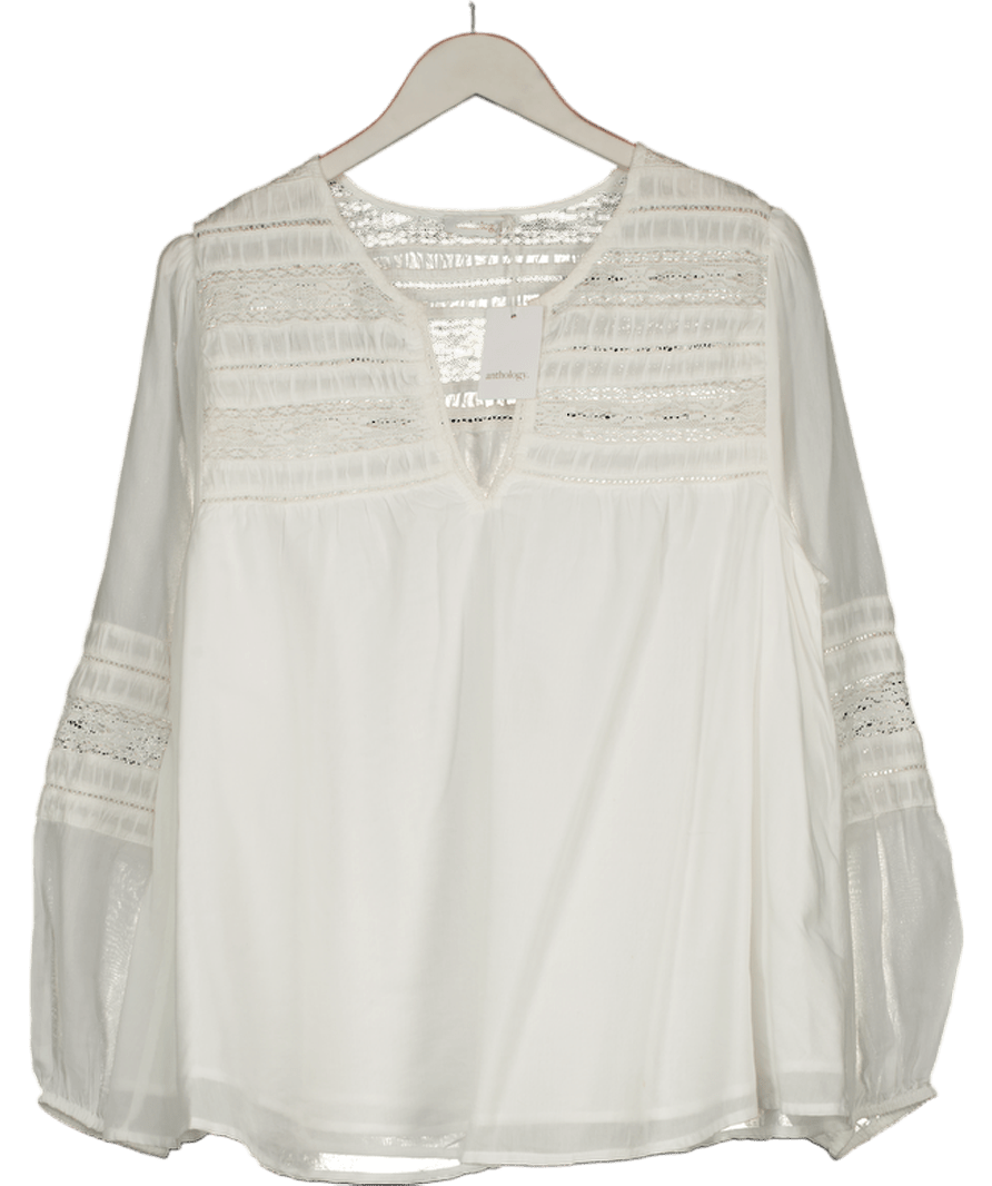 Anthology White Lace Detail Blouse UK 14 - Reliked