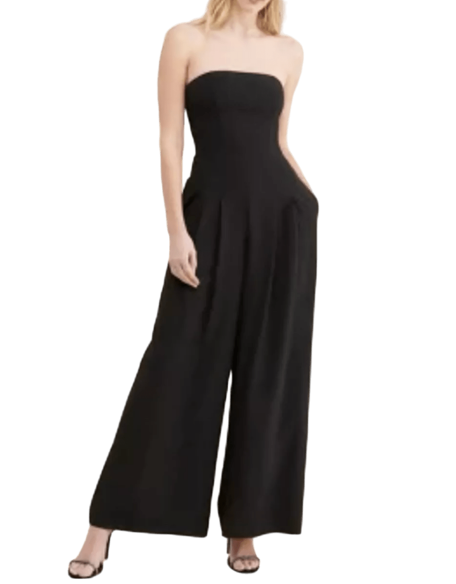 Anthropologie Black Corset Top Bandeau Strapless Wide Leg Jumpsuit UK 8 - Reliked