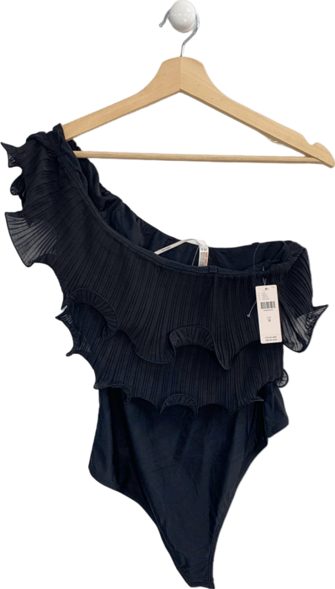 Anthropologie Black One - Shoulder Pleated Bodysuit M - Reliked