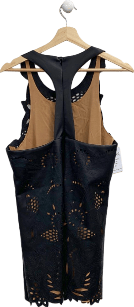 Anthropologie Black Sleeveless Laser Cut faux leather Dress Medium - Reliked