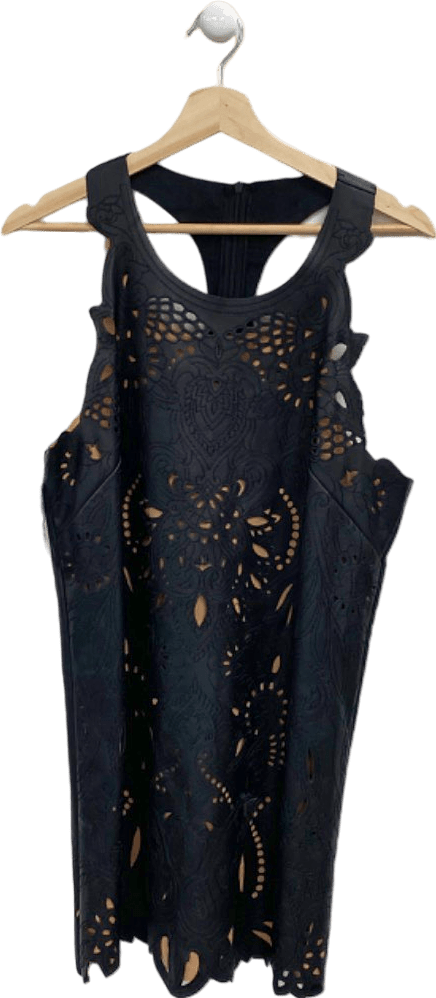 Anthropologie Black Sleeveless Laser Cut faux leather Dress Medium - Reliked