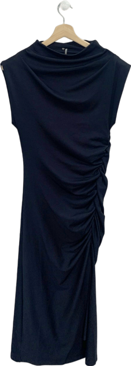 Anthropologie Black Sleeveless Ruched Dress UK M - Reliked