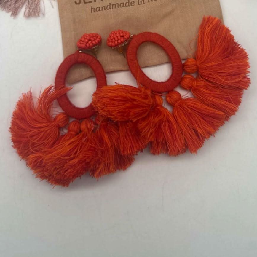 Anthropologie Hula Skirt Tasseled Drop Earrings - Reliked