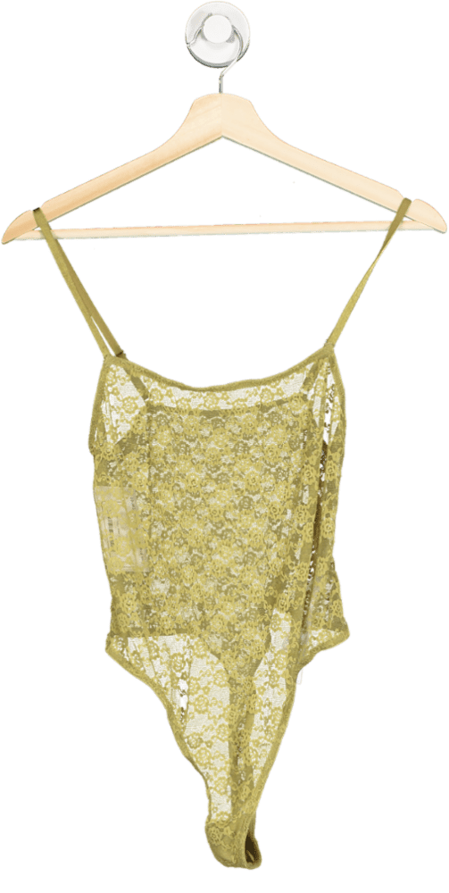 Anthropologie Out From Under Olive Green Lace Bodysuit UK S - Reliked