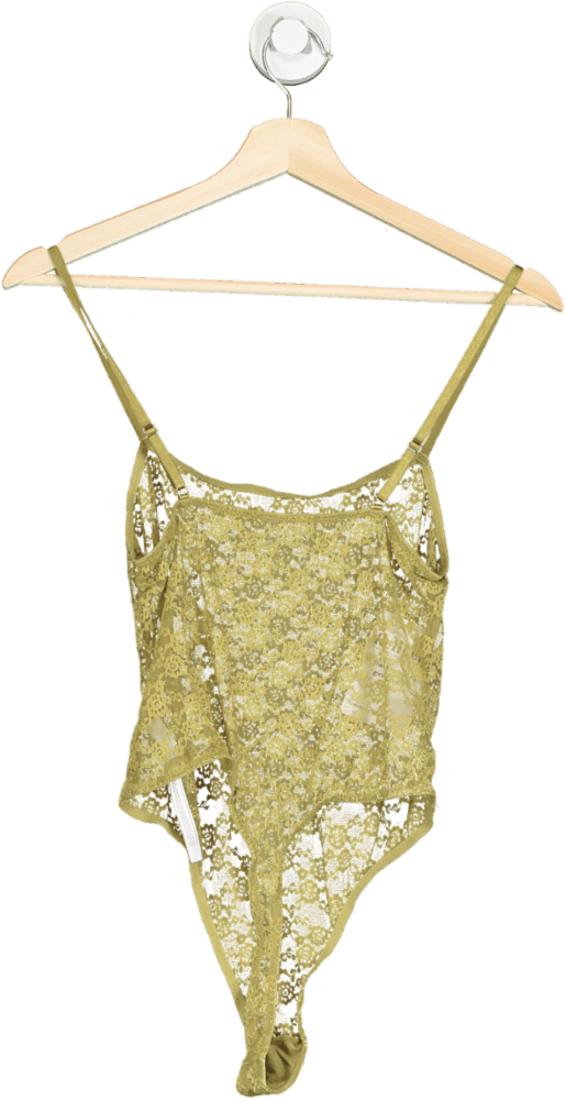 Anthropologie Out From Under Olive Green Lace Bodysuit UK S - Reliked