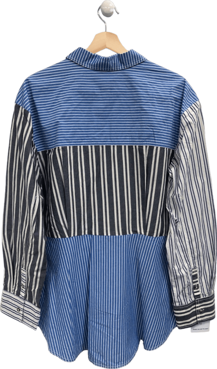 ANTHROPOLOGIE Pilcro Blue Stripe Patchwork Shirt UK L - Reliked