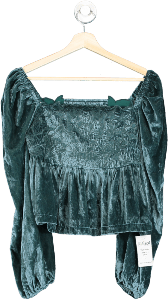 Anthropologie Teal Velvet Square Neck Blouse S - Reliked