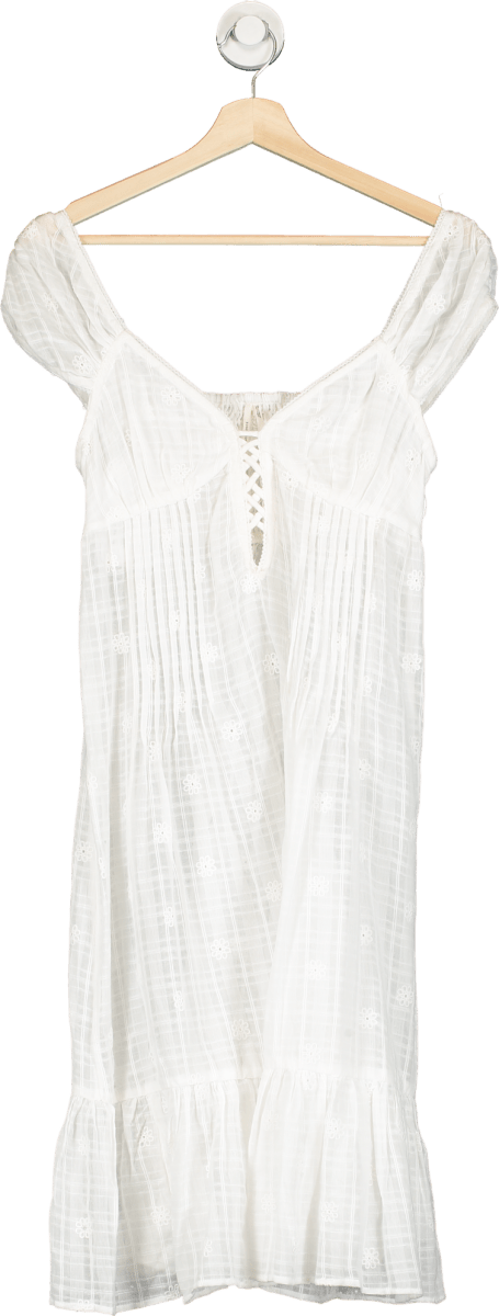 Anthropologie White Cap Sleeve Smocked Dress S - Reliked