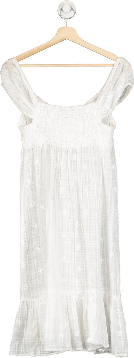 Anthropologie White Cap Sleeve Smocked Dress S - Reliked