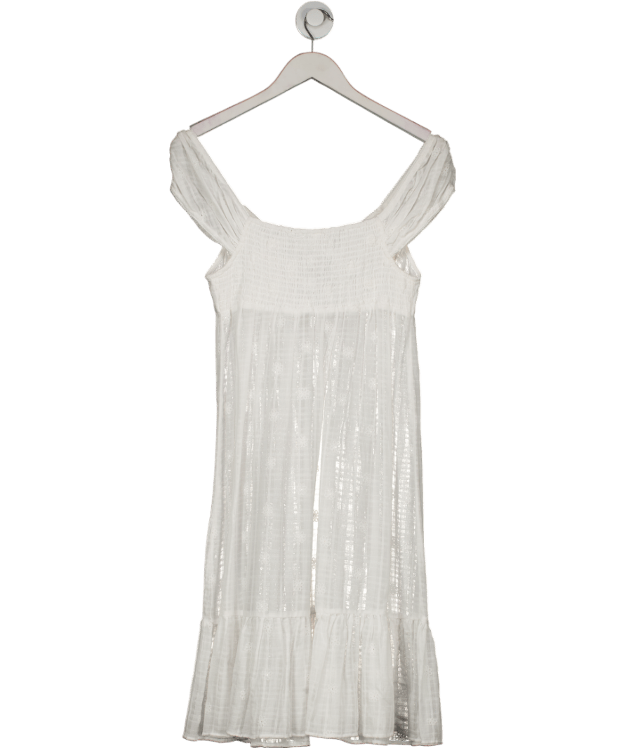 Anthropologie White Embroidered Pintuck Mini Dress UK S - Reliked